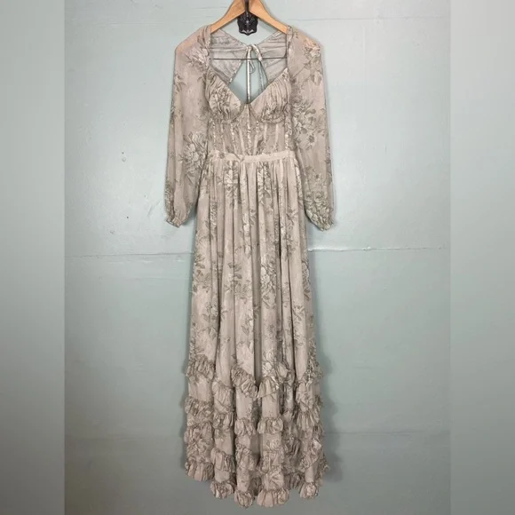 chinese dress ladies R.Vivimos Maxi Dress for Women Long Sleeve V Neck Empire Waist Layered  Ruffle Boho Casual Flowy Long Dresses (Small, Beige) at Amazon Women's  Clothing store main image 1